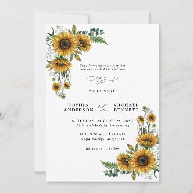 Rustic Sunflower Wedding Invitation Inbjudningar (Framsida)