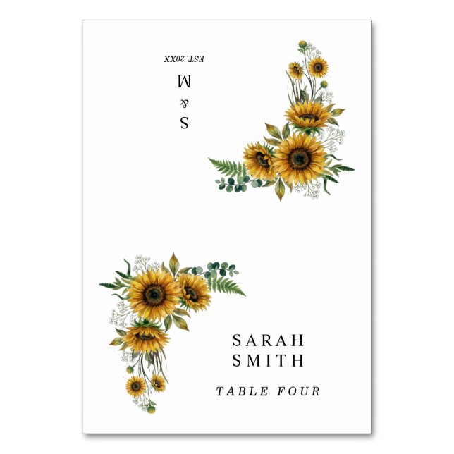 Rustic Sunflower Wedding Place Cards Bordsnummer (Framsidan)