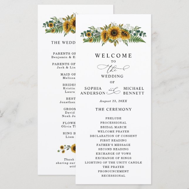 Rustic Sunflower Wedding Program (Fram/baksida)