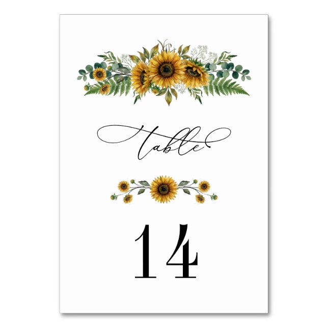 Rustic Sunflower Wedding Table Number Bordsnummer (Framsidan)