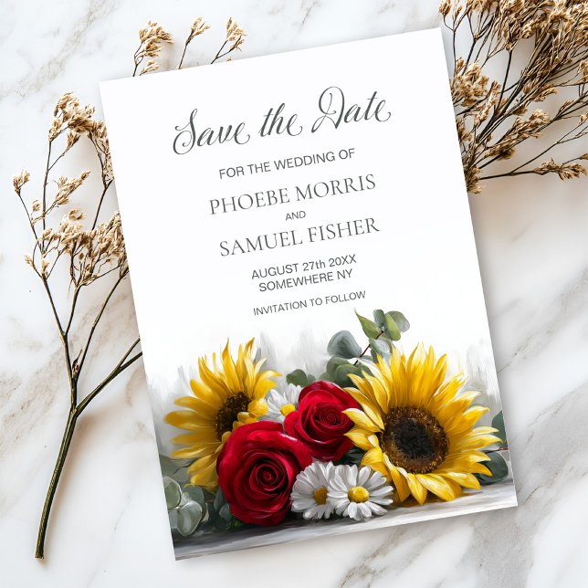 Rustic Sunflowers and Roses Wedding Save the Date Spara Datumet (Skapare uppladdad)