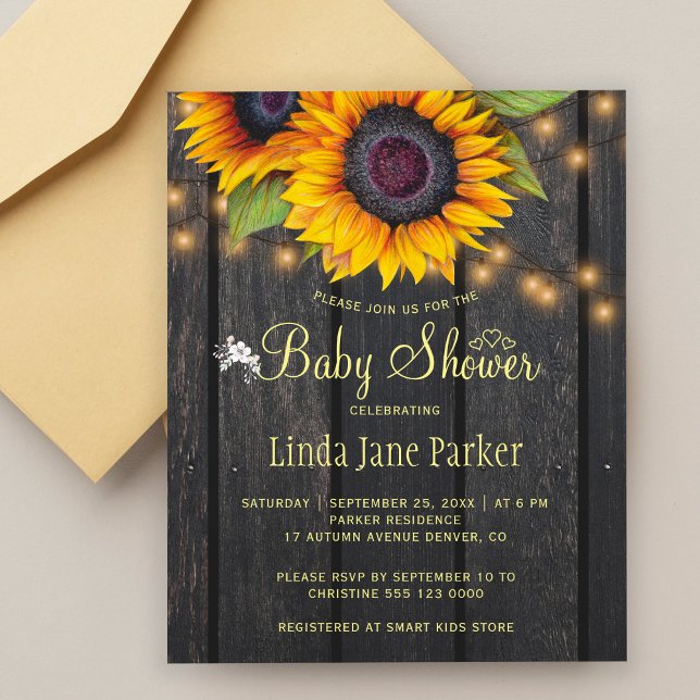 Rustic sunflowers budget baby shower invitation (Skapare uppladdad)