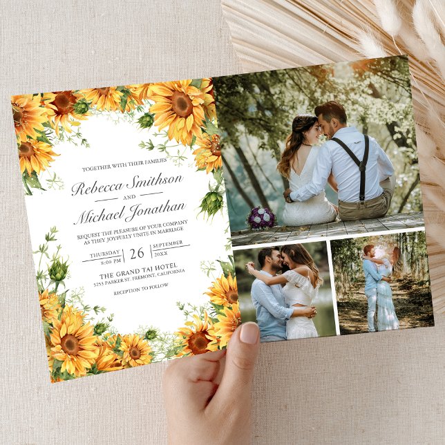 Rustic Sunflowers Photo Collage QR Code Wedding Inbjudan (Skapare uppladdad)