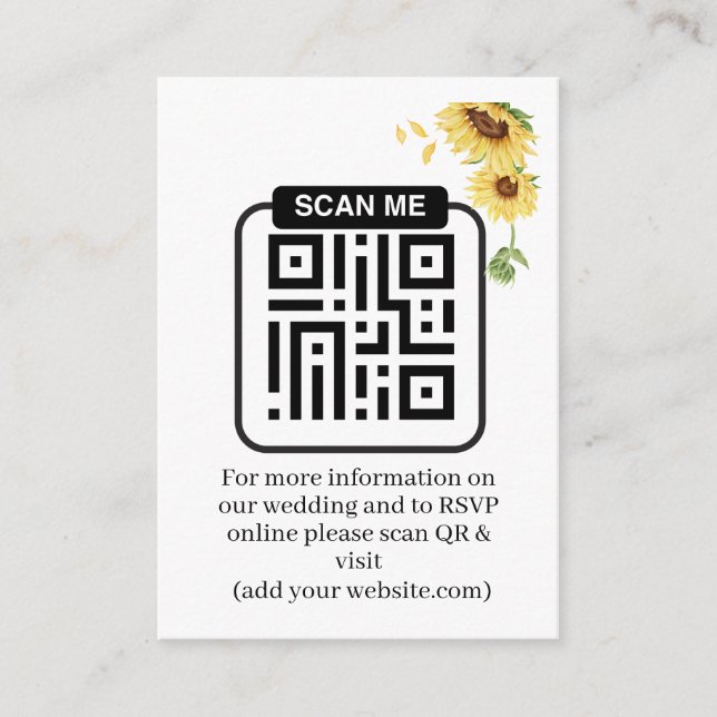 Rustic Sunflowers Wedding QR Code RSVP Tilläggskort (Framsida)