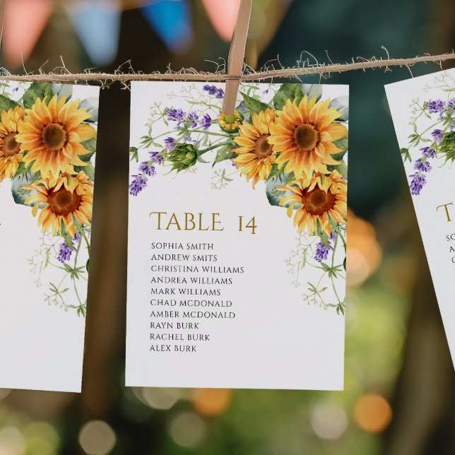 Rustic Sunflowers Wedding Seating Chart Cards Inbjudningar (Skapare uppladdad)
