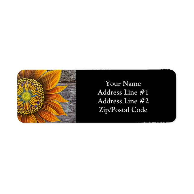 Rustic Sunny Solros på barn Board Returadress Etikett (Framsidan)