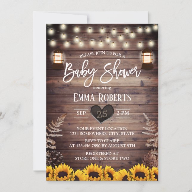 Rustic Sunrows Vintage Lantern Baby Shower Inbjudningar (Framsida)