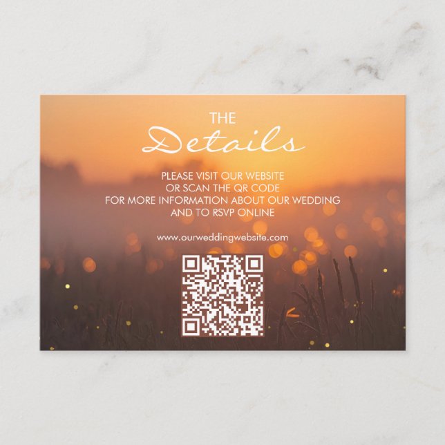 Rustic Sunset Nature Wedding Website QR Code Tilläggskort (Framsida)