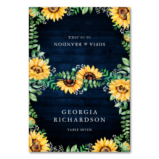 Rustic Sunwers Baby's Band Blue Bröllop Bordsnummer (Framsidan)