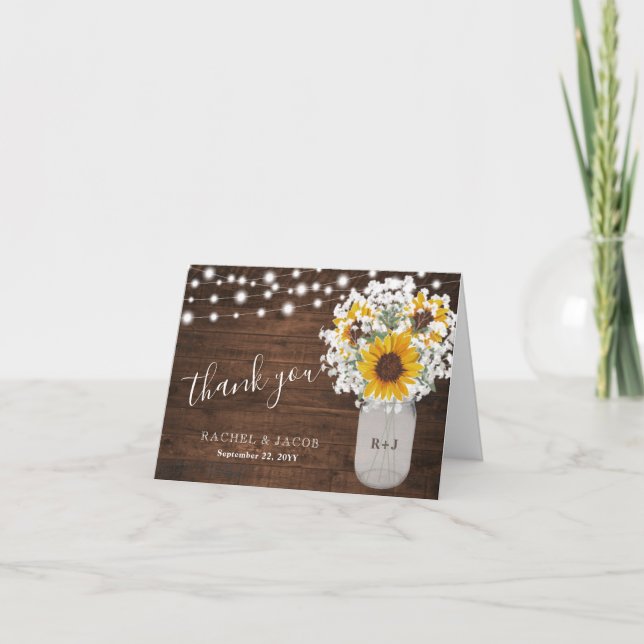 Rustic Sunwers Baby's Band Burk Photo Bröllop Tack Kort (Framsida)