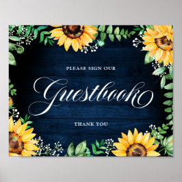 Rustic Sunwers Baby's Band Navy Guestbook Poster