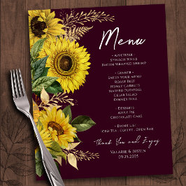 Rustic Sunwers Bröllop Menu Flygblad