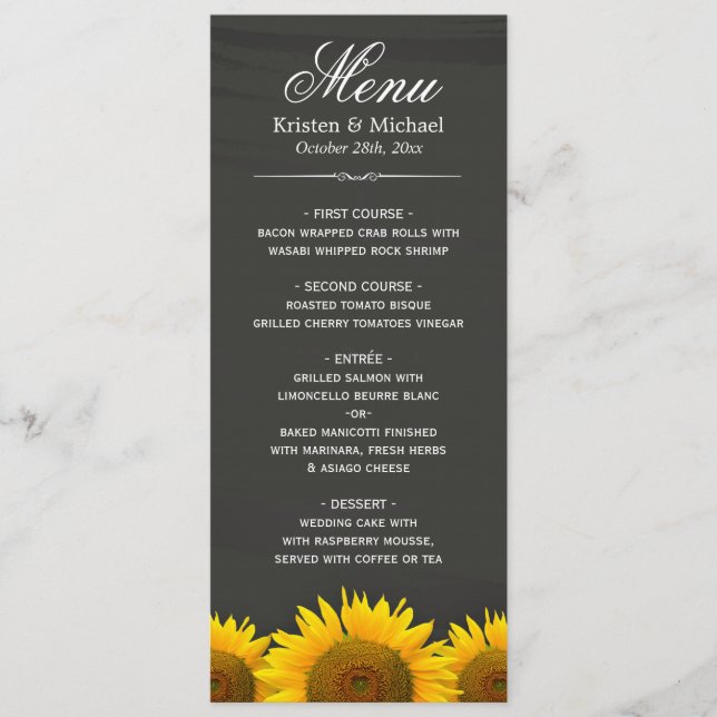 Rustic Sunwers Chalkboard Bröllop Dinner Menu Meny (Framsida)