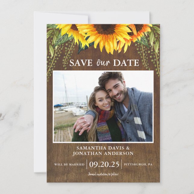 Rustic Sunwers Classic Photo Save Date Inbjudningar (Framsida)