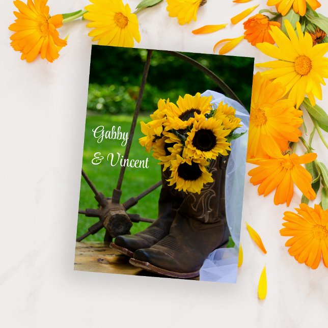 Rustic Sunwers CowboyBoots Bröllop Flat Notes Anteckningskort (Skapare uppladdad)