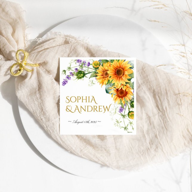 Rustic Sunwers & Lavander Bröllop Napkins Pappersservett (Skapare uppladdad)
