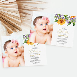 Rustic Sunwers & Lavander Photo Dedication Inbjudningar
