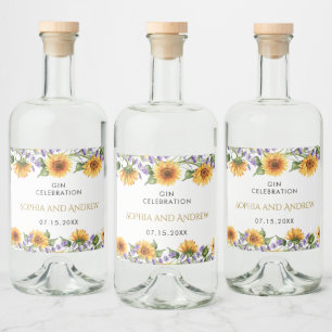 Rustic Sunwers & Lavender Bröllop Liquor Label Spritflaskor Etikett