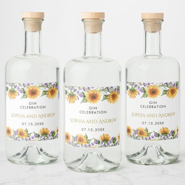 Rustic Sunwers & Lavender Bröllop Liquor Label Spritflaskor Etikett (Flaskor)