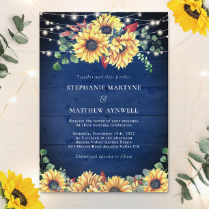 Rustic Sunwers Ljus Navy Blue Wood Bröllop Inbjudningar
