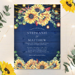 Rustic Sunwers Navy Blue Burk Ljus Bröllop Inbjudningar