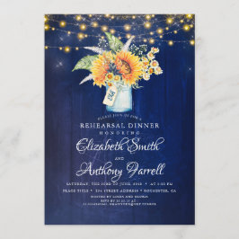 Rustic Sunwers Navy Blue Rehearsal Middag Inbjudningar