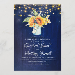 Rustic Sunwers Navy Blue Rehearsal Middag Inbjudningar