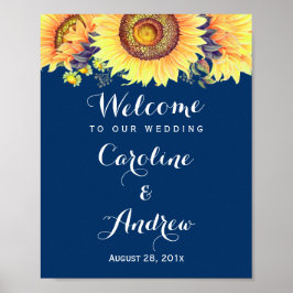 Rustic Sunwers Navy Blue Welcome Bröllop Sign Poster