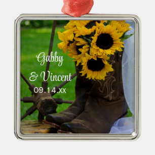 Rustic Sunwers och CowboyBoots Westerna Bröllop Julgransprydnad Metall