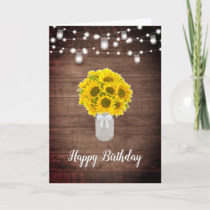 Rustic Sunwers String Ljus Mason Burk Birthday Kort