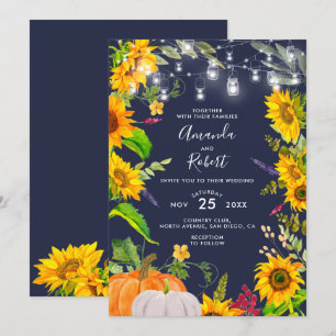 Rustic Sunwers String Ljus Pumpkin Navy Blue Inbjudningar