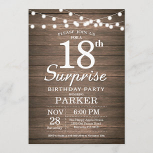 Rustic Surprise 18:e födelsedagsinbjudan Wood Inbjudningar