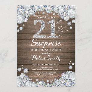 Rustic Surprise 21:a födelsedagen Silver Diamond Inbjudningar