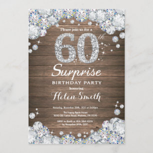 Rustic Surprise 60:e födelsedagen Silver Diamond Inbjudningar