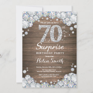 Rustic Surprise 70 Birthday Silver Diamond Inbjudningar