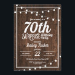 Rustic Surprise 70:e Födelsedagsfesten Inbjudningar<br><div class="desc">Den här 70:e överraskningsinbjudan innehåller ljus på en mörk träbakgrund. Klicka på anpassningsknappen om du vill ha mer flexibilitet när du ändrar texten! Det finns variationer i denna utformning, ytterligare färg och samordnade produkter i vår butik, zazzle.com/doodlelulu*. Kontakta oss om du behöver den här designen för en specifik produkt för...</div>