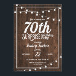 Rustic Surprise 70:e Födelsedagsfesten Inbjudningar<br><div class="desc">Den här 70:e överraskningsinbjudan innehåller ljus på en mörk träbakgrund. Klicka på anpassningsknappen om du vill ha mer flexibilitet när du ändrar texten! Det finns variationer i denna utformning, ytterligare färg och samordnade produkter i vår butik, zazzle.com/doodlelulu*. Kontakta oss om du behöver den här designen för en specifik produkt för...</div>