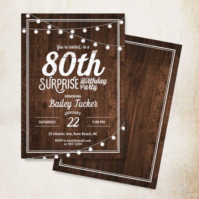 Rustic Surprise 80:e Födelsedagsfesten Inbjudningar (Skapare uppladdad)