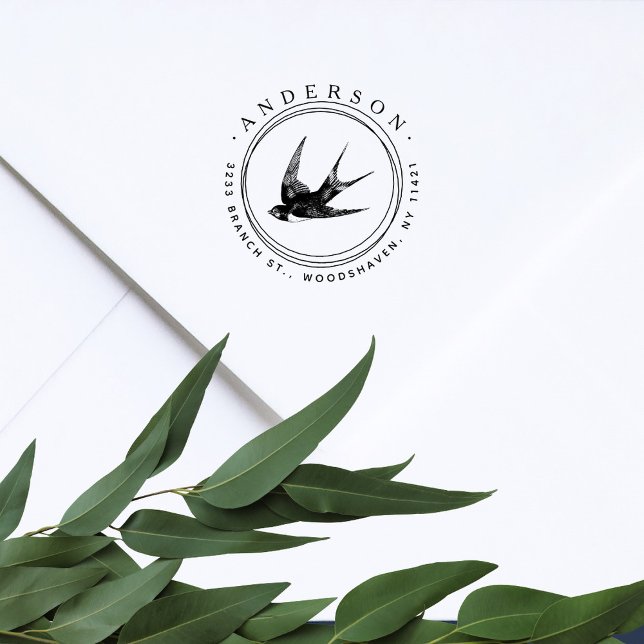 Rustic Svälj Returadress för modern fågelfamilj Självfärgande Stämpel (Skapare uppladdad)