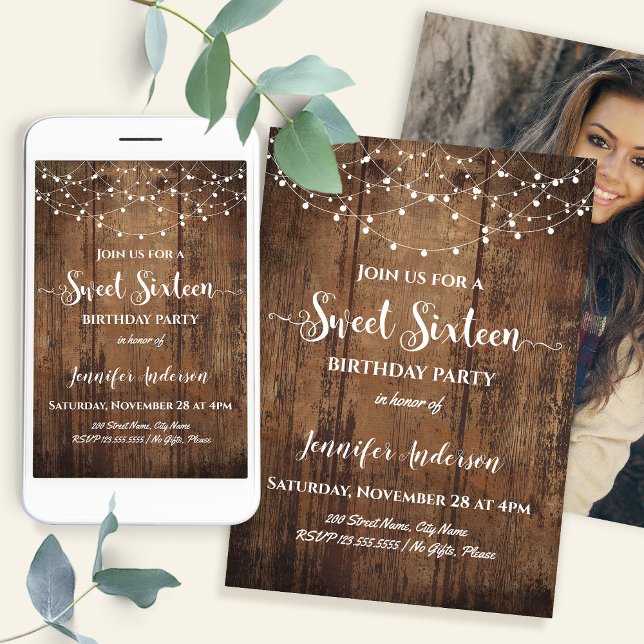 Rustic Sweet 16 Birthday Party Inbjudningar (Skapare uppladdad)