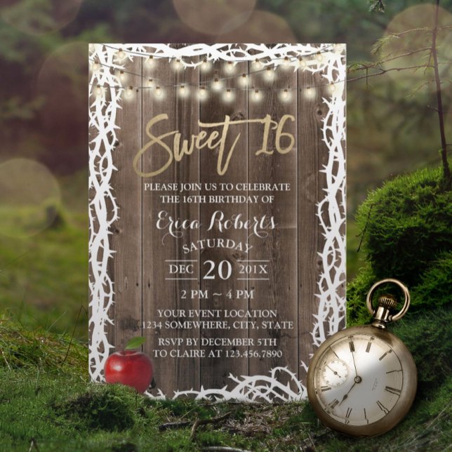 Rustic Sweet 16 Fairytale Apple & Thorn Birthday Inbjudningar (Skapare uppladdad)