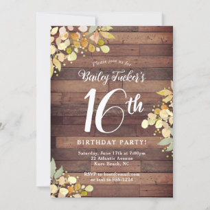 Rustic Sweet 16 Fall Blommigts Löv 16:e födelsedag Inbjudningar