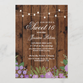 Rustic Sweet 16 Födelsedagsfesters Blommigt Wood I Inbjudningar