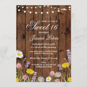Rustic Sweet 16 Party Blommigt Vild Flowers Inbjud Inbjudningar