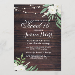Rustic Sweet 16 Party Blommigt White Flower Inbjud Inbjudningar