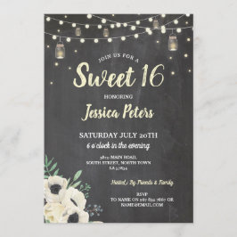 Rustic Sweet 16 Party Chalk Burk Cream Fireflies Inbjudningar