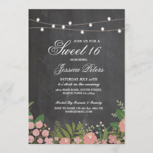 Rustic Sweet 16 Party Coral Blommigt Chalk Inbjuda Inbjudningar