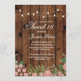Rustic Sweet 16 Party Coral Blommigt Wood Inbjudan