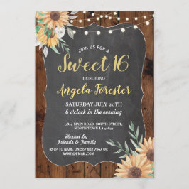 Rustic Sweet 16 Party Wood Blommigt Ljus Solros Inbjudningar