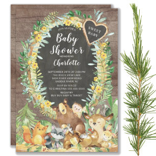Rustic Sweet Baby Woodland Animals Baby Shower Inbjudningar
